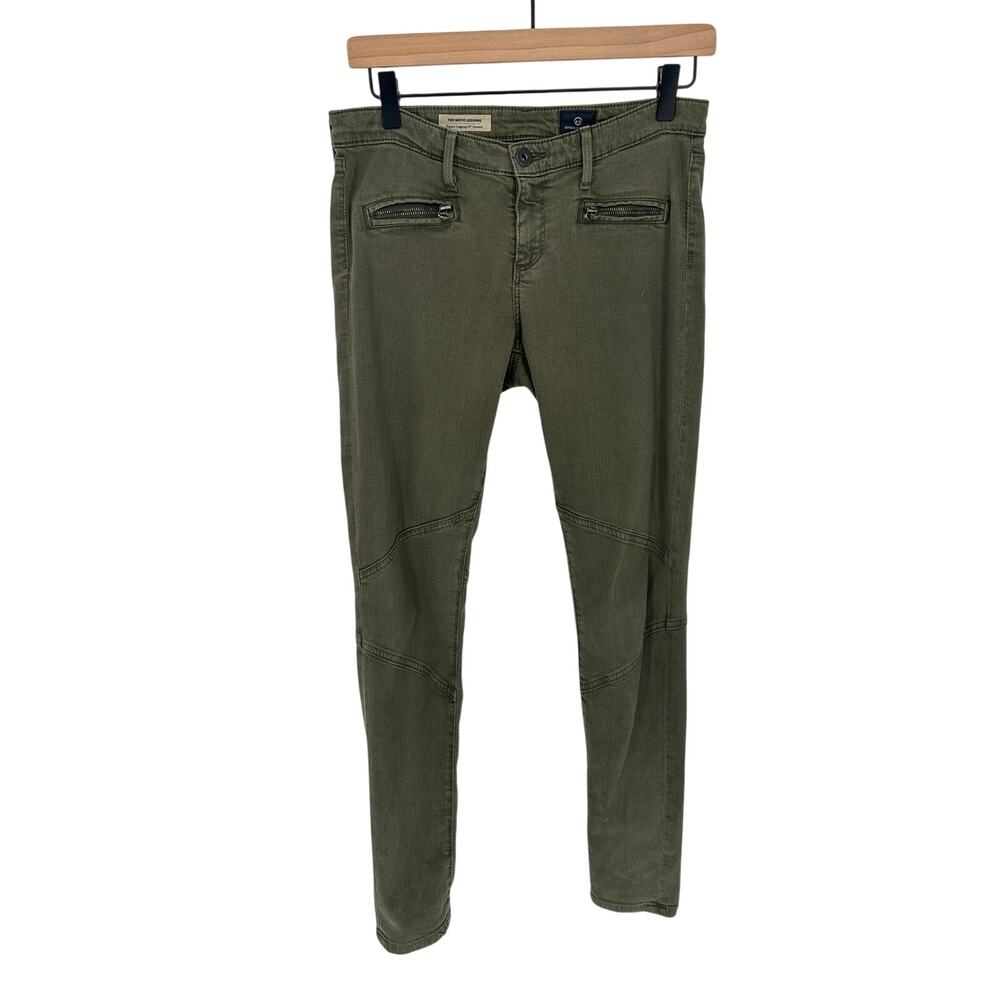 AG Adriano Goldschmied Green Moto Leggings Zipper‎ Accent Stretch Womens Size 28